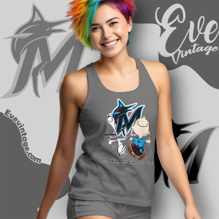 Miami Marlins Charlie Brown Snoopy Happy Dancing Shirt Tank Top Racerback Miami Marlins Charlie Brown Snoopy Happy Dancing Shirt Tank Top Racerback