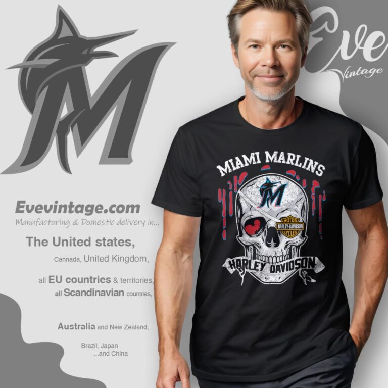 Miami Marlins Harley Davidson Skull Shirt T Shirt Miami Marlins Harley Davidson Skull Shirt T Shirt