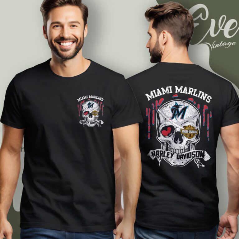 Miami Marlins Harley Davidson Skull Shirt Women T Shirt Miami Marlins Harley Davidson Skull Shirt Women T Shirt
