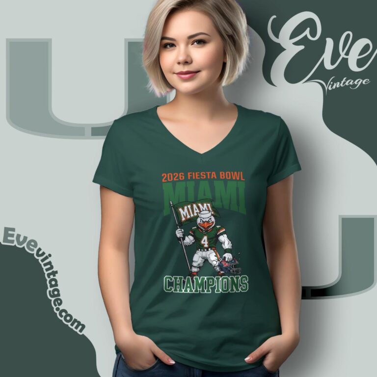 Miami Wins 2026 Fiesta Bowl College Football Champs V Neck TShirt Miami Wins 2026 Fiesta Bowl College Football Champs V Neck TShirt