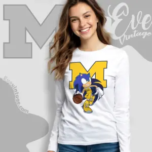 Michigan Wolverines Sonic The Hedgehog Basketball Long Sleeve Tee