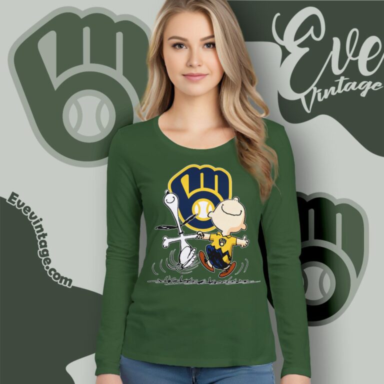 Milwaukee Brewers Charlie Brown Snoopy Happy Dancing Shirt Long Sleeve Tee Milwaukee Brewers Charlie Brown Snoopy Happy Dancing Shirt Long Sleeve Tee
