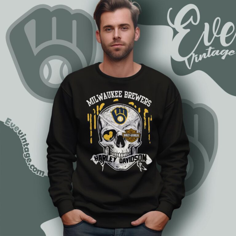 Milwaukee Brewers Harley Davidson Skull Shirt Sweatshirt Milwaukee Brewers Harley Davidson Skull Shirt Sweatshirt