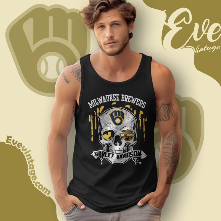Milwaukee Brewers Harley Davidson Skull Shirt Tank Top Racerback Milwaukee Brewers Harley Davidson Skull Shirt Tank Top Racerback