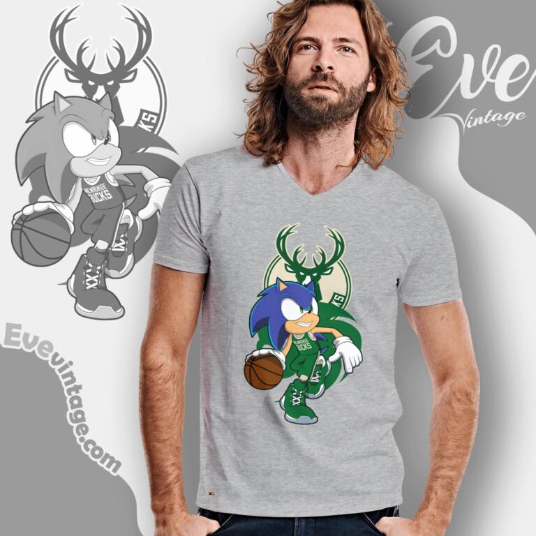 Milwaukee Bucks Sonic The Hedgehog Shirt V Neck TShirt Milwaukee Bucks Sonic The Hedgehog Shirt V Neck TShirt