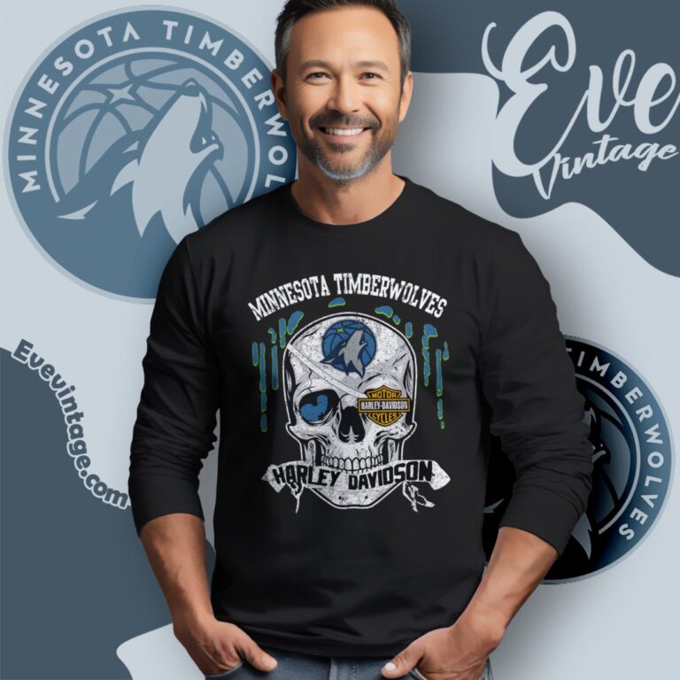 Minnesota Timberwolves Harley Davidson Skull Shirt Long Sleeve Tee Minnesota Timberwolves Harley Davidson Skull Shirt Long Sleeve Tee
