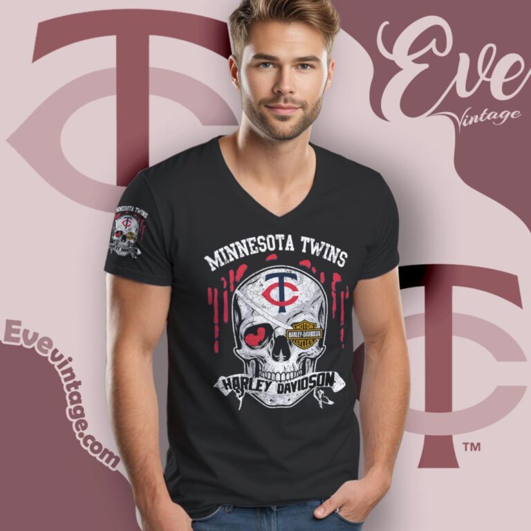 Minnesota Twins Royals Harley Davidson Skull Shirt V Neck TShirt Minnesota Twins Royals Harley Davidson Skull Shirt V Neck TShirt