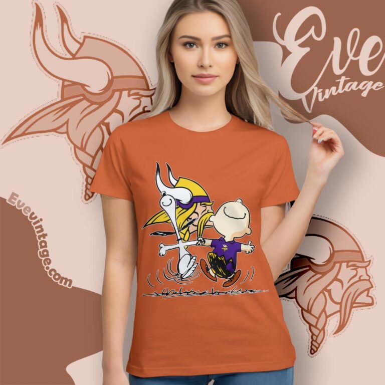Minnesota Vikings Charlie Brown Snoopy Happy Dancing Shirt Women T Shirt Minnesota Vikings Charlie Brown Snoopy Happy Dancing Shirt Women T Shirt