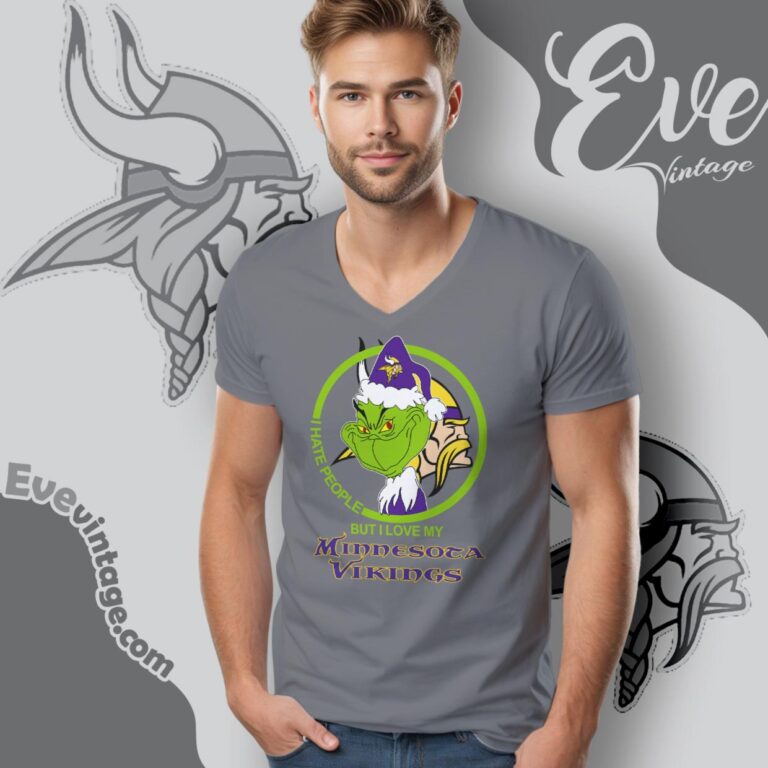 Minnesota Vikings Christmas Grinch Shirt I Hate People But I Love My Vikings V Neck TShirt Minnesota Vikings Christmas Grinch Shirt I Hate People But I Love My Vikings V Neck TShirt