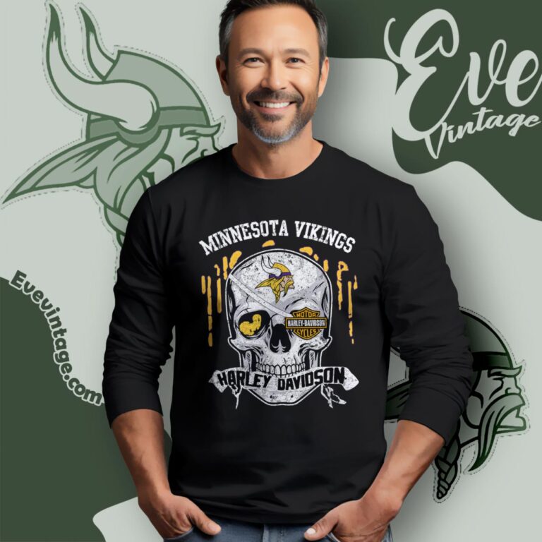 Minnesota Vikings Harley Davidson Skull Shirt Long Sleeve Tee Minnesota Vikings Harley Davidson Skull Shirt Long Sleeve Tee
