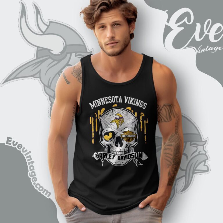 Minnesota Vikings Harley Davidson Skull Shirt Tank Top Racerback Minnesota Vikings Harley Davidson Skull Shirt Tank Top Racerback