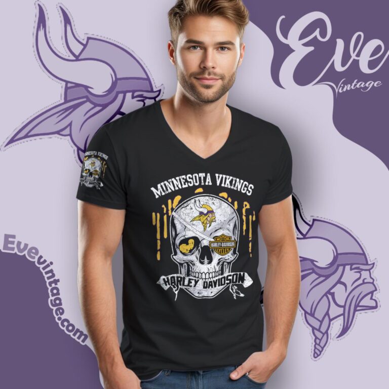 Minnesota Vikings Harley Davidson Skull Shirt V Neck TShirt Minnesota Vikings Harley Davidson Skull Shirt V Neck TShirt
