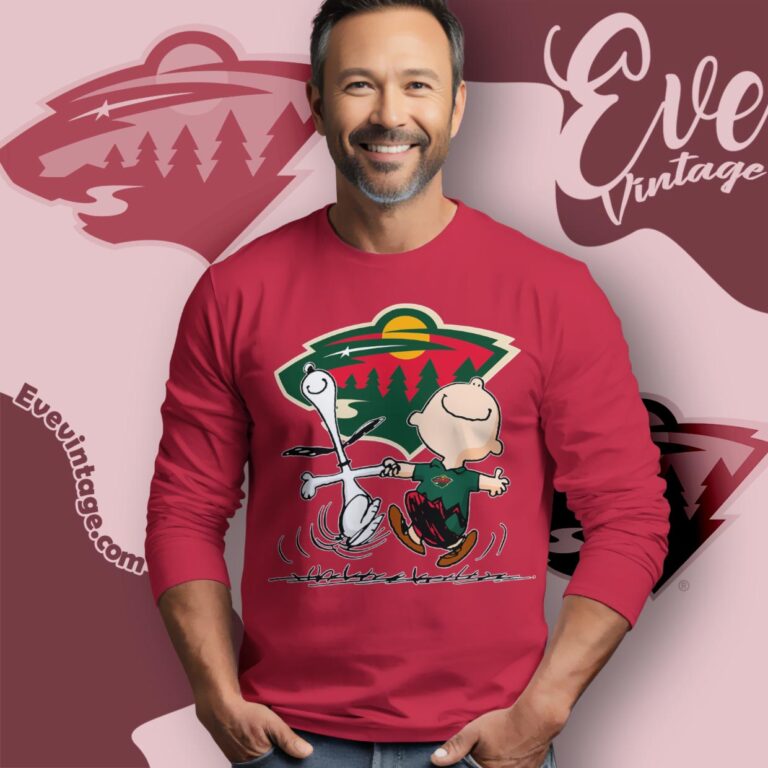 Minnesota Wild Charlie Brown Snoopy Happy Dancing Shirt Long Sleeve Tee Minnesota Wild Charlie Brown Snoopy Happy Dancing Shirt Long Sleeve Tee