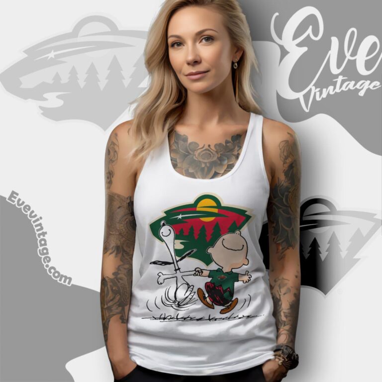 Minnesota Wild Charlie Brown Snoopy Happy Dancing Shirt Tank Top Racerback Minnesota Wild Charlie Brown Snoopy Happy Dancing Shirt Tank Top Racerback