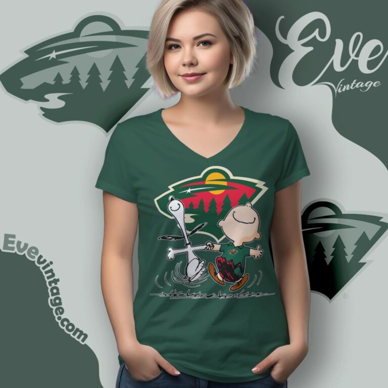 Minnesota Wild Charlie Brown Snoopy Happy Dancing Shirt V Neck TShirt Minnesota Wild Charlie Brown Snoopy Happy Dancing Shirt V Neck TShirt