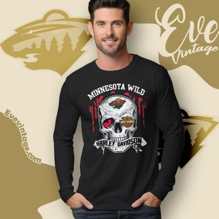 Minnesota Wild Harley Davidson Skull Shirt Long Sleeve Tee Minnesota Wild Harley Davidson Skull Shirt Long Sleeve Tee