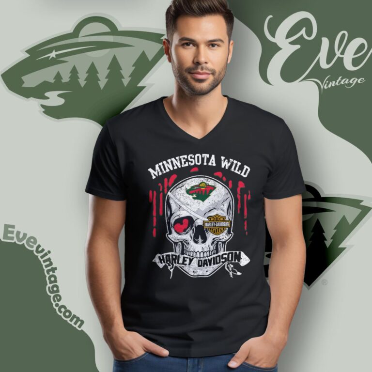 Minnesota Wild Harley Davidson Skull Shirt V Neck TShirt Minnesota Wild Harley Davidson Skull Shirt V Neck TShirt