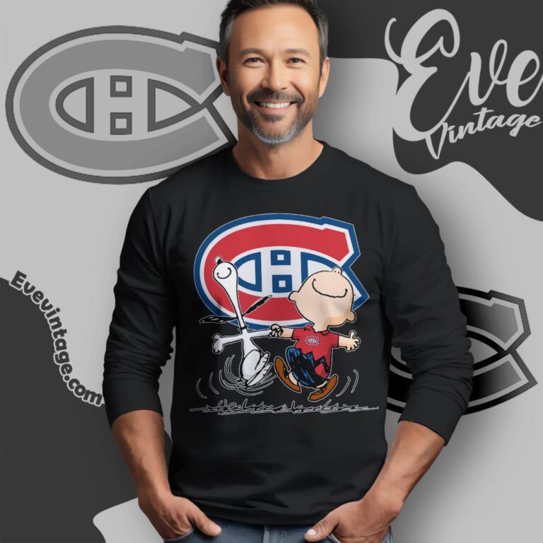Montreal Canadiens Charlie Brown Snoopy Happy Dancing Shirt Long Sleeve Tee Montreal Canadiens Charlie Brown Snoopy Happy Dancing Shirt Long Sleeve Tee