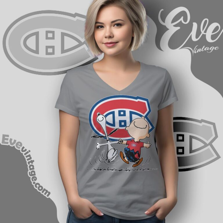 Montreal Canadiens Charlie Brown Snoopy Happy Dancing Shirt V Neck TShirt Montreal Canadiens Charlie Brown Snoopy Happy Dancing Shirt V Neck TShirt