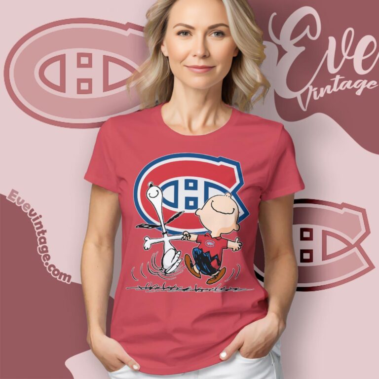 Montreal Canadiens Charlie Brown Snoopy Happy Dancing Shirt Women T Shirt Montreal Canadiens Charlie Brown Snoopy Happy Dancing Shirt Women T Shirt