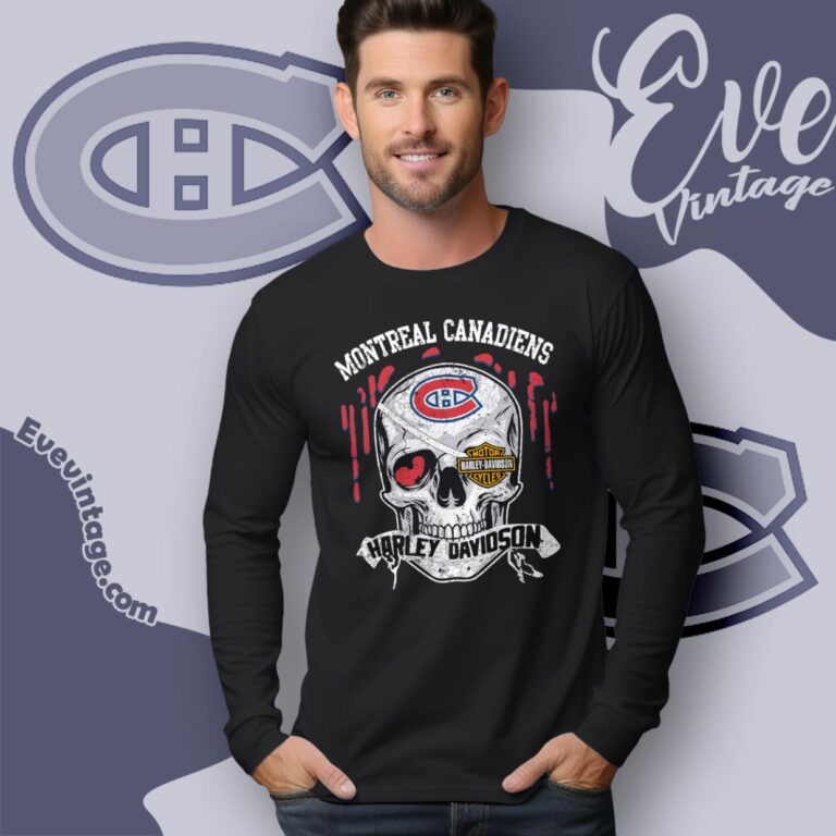 Montreal Canadiens Harley Davidson Skull Shirt Long Sleeve Tee Montreal Canadiens Harley Davidson Skull Shirt Long Sleeve Tee