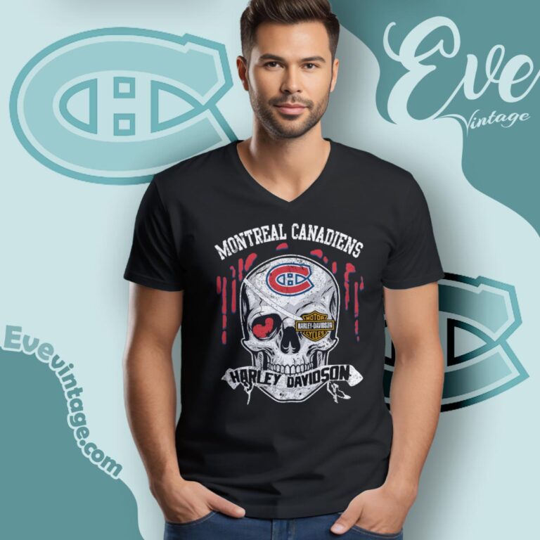 Montreal Canadiens Harley Davidson Skull Shirt V Neck TShirt Montreal Canadiens Harley Davidson Skull Shirt V Neck TShirt