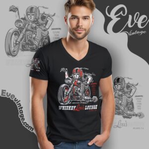 Motorcycle Whiskey Lou's Lounge Shirt Orlando Florida Dive Bar V Neck TShirt