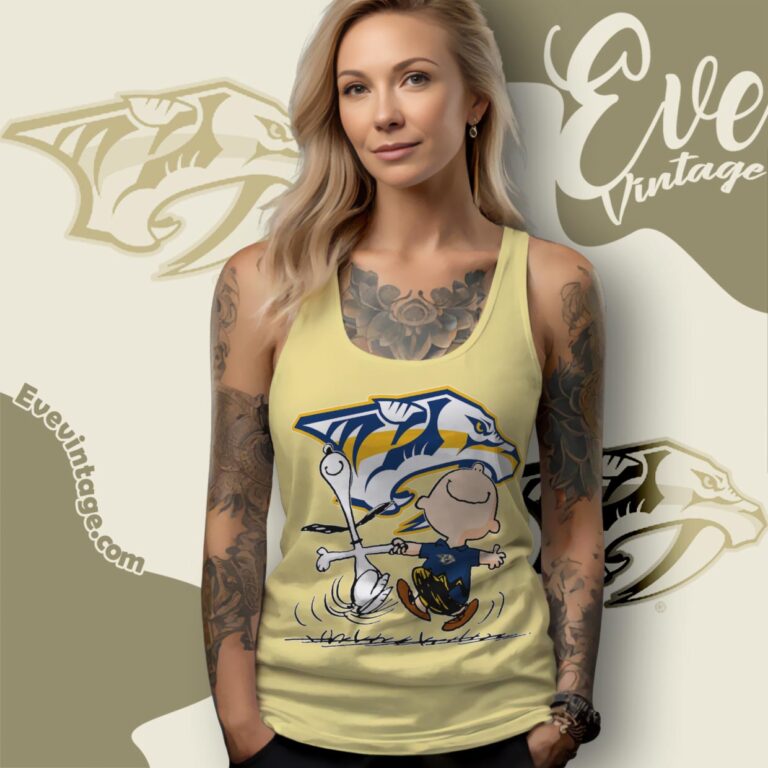 Nashville Predators Charlie Brown Snoopy Happy Dancing Shirt Tank Top Racerback Nashville Predators Charlie Brown Snoopy Happy Dancing Shirt Tank Top Racerback