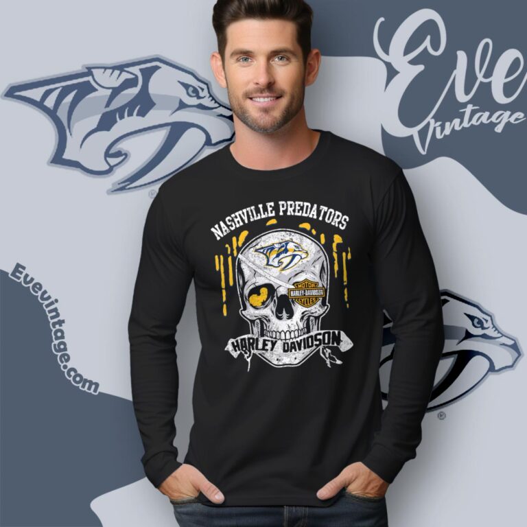 Nashville Predators Harley Davidson Skull Shirt Long Sleeve Tee Nashville Predators Harley Davidson Skull Shirt Long Sleeve Tee