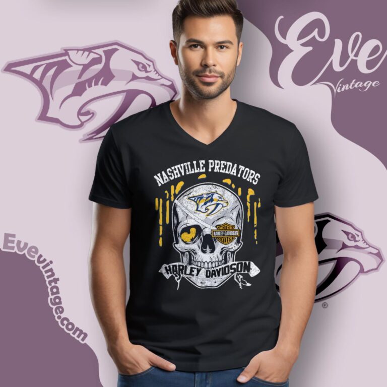 Nashville Predators Harley Davidson Skull Shirt V Neck TShirt Nashville Predators Harley Davidson Skull Shirt V Neck TShirt