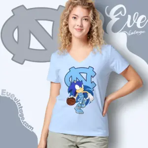 Nc Tar Heels Sonic The Hedgehog Basketball V Neck TShirt