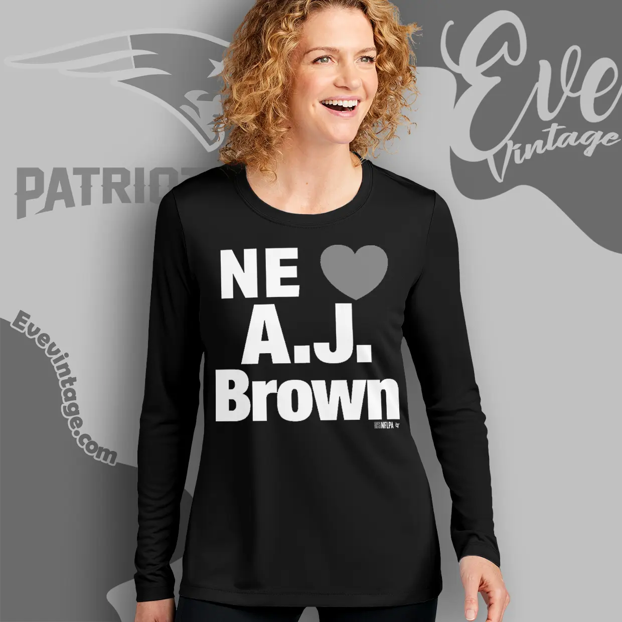 Ne Heart Aj Brown New England Patriots Long Sleeve Tee Ne Heart Aj Brown New England Patriots Long Sleeve Tee