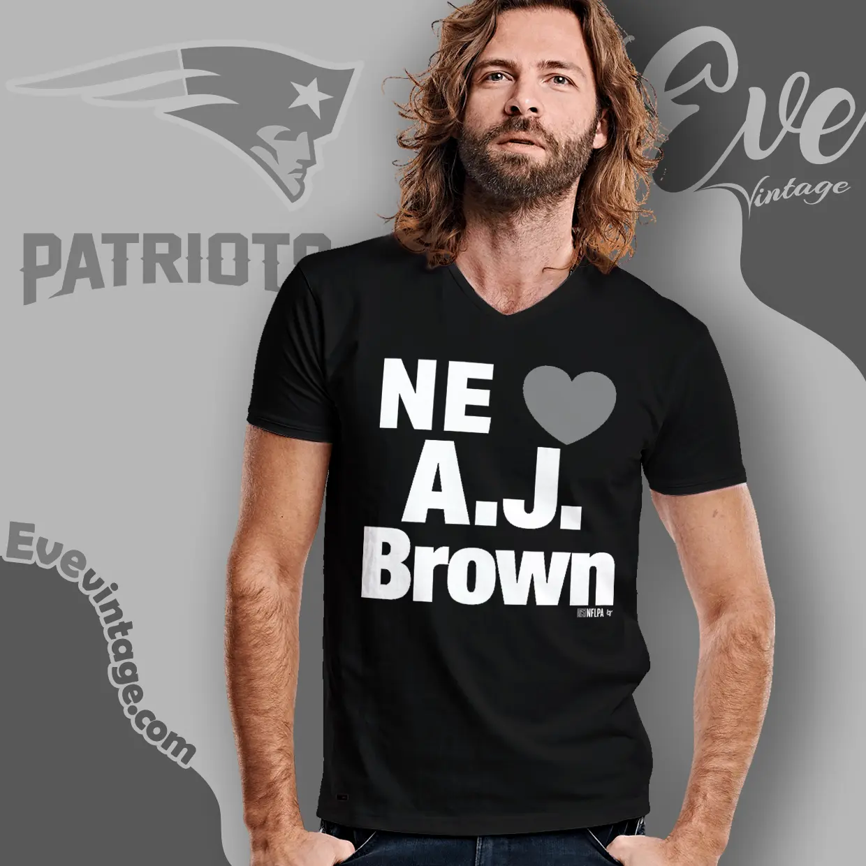 Ne Heart Aj Brown New England Patriots V Neck TShirt Ne Heart Aj Brown New England Patriots V Neck TShirt