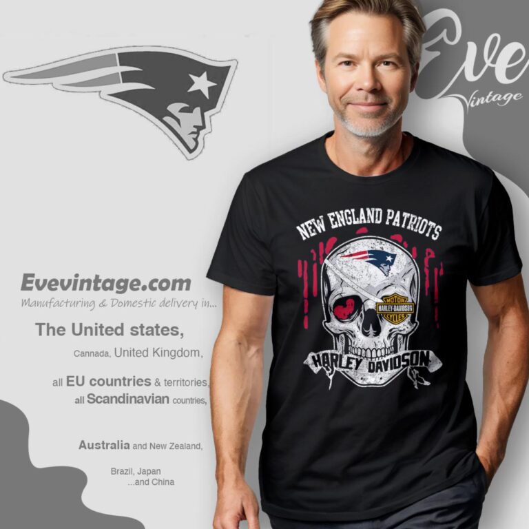 New England Patriots Harley Davidson Skull Shirt T Shirt New England Patriots Harley Davidson Skull Shirt T Shirt