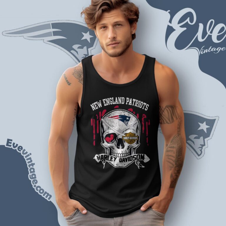 New England Patriots Harley Davidson Skull Shirt Tank Top Racerback New England Patriots Harley Davidson Skull Shirt Tank Top Racerback
