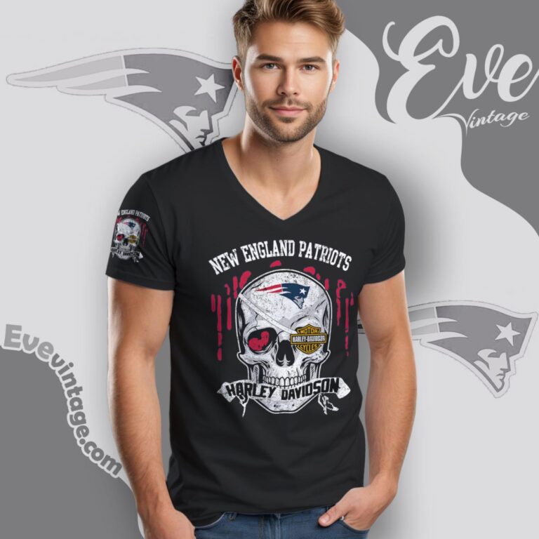 New England Patriots Harley Davidson Skull Shirt V Neck TShirt New England Patriots Harley Davidson Skull Shirt V Neck TShirt