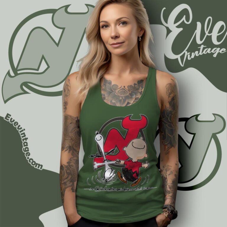 New Jersey Devils Charlie Brown Snoopy Happy Dancing Shirt Tank Top Racerback New Jersey Devils Charlie Brown Snoopy Happy Dancing Shirt Tank Top Racerback