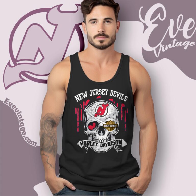 New Jersey Devils Harley Davidson Skull Shirt Tank Top Racerback New Jersey Devils Harley Davidson Skull Shirt Tank Top Racerback
