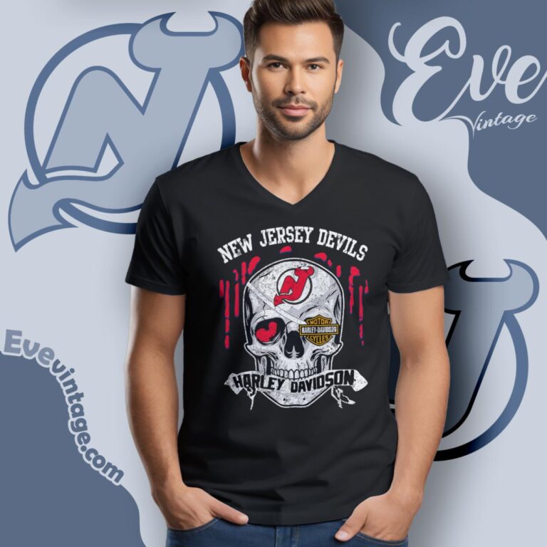New Jersey Devils Harley Davidson Skull Shirt V Neck TShirt New Jersey Devils Harley Davidson Skull Shirt V Neck TShirt