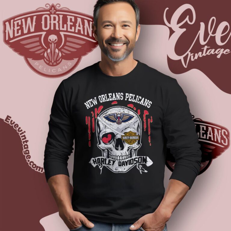 New Orleans Pelicans Harley Davidson Skull Shirt Long Sleeve Tee New Orleans Pelicans Harley Davidson Skull Shirt Long Sleeve Tee