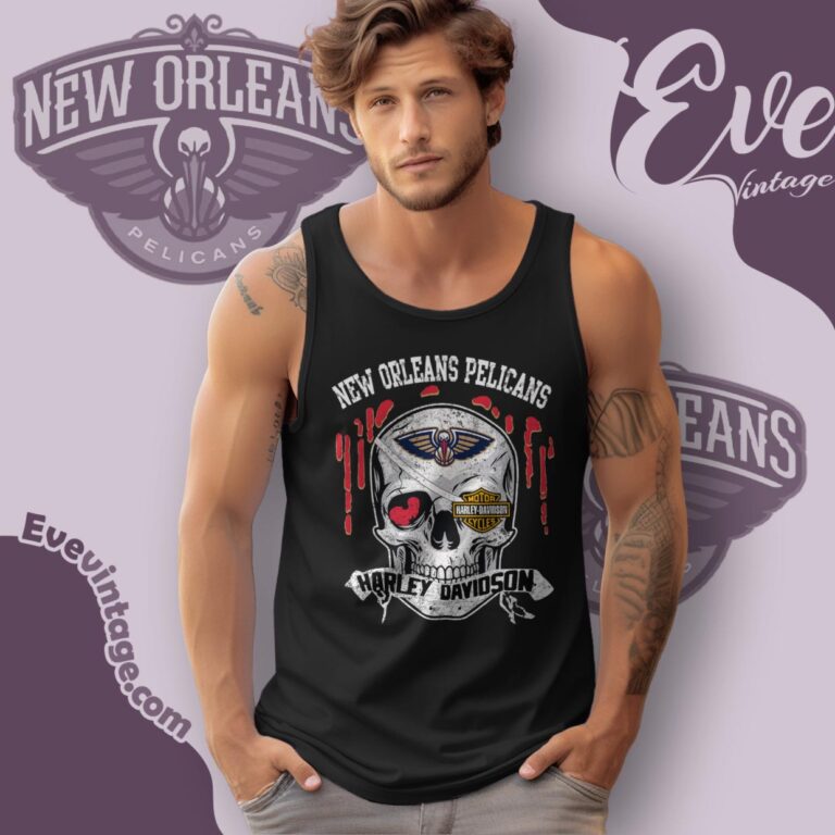 New Orleans Pelicans Harley Davidson Skull Shirt Tank Top Racerback New Orleans Pelicans Harley Davidson Skull Shirt Tank Top Racerback