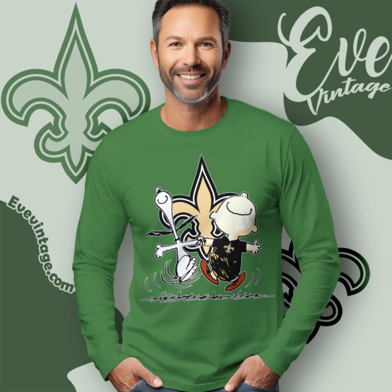 New Orleans Saints Charlie Brown Snoopy Happy Dancing Shirt Long Sleeve Tee New Orleans Saints Charlie Brown Snoopy Happy Dancing Shirt Long Sleeve Tee