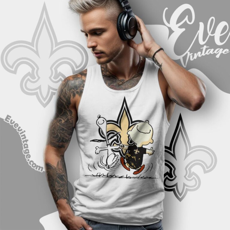 New Orleans Saints Charlie Brown Snoopy Happy Dancing Shirt Tank Top Racerback New Orleans Saints Charlie Brown Snoopy Happy Dancing Shirt Tank Top Racerback