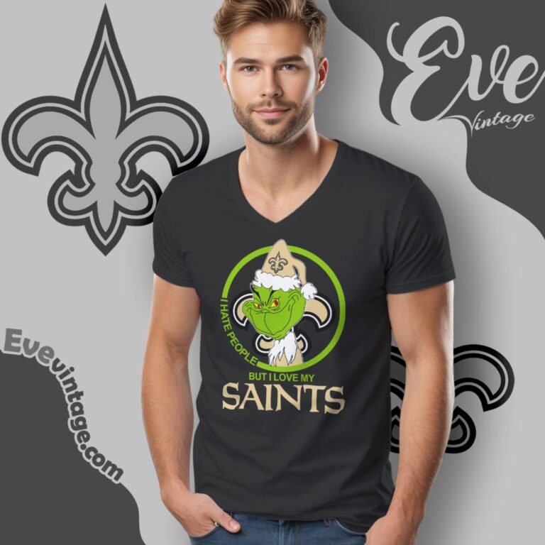 New Orleans Saints Christmas Grinch Shirt I Hate People But I Love My Saints V Neck TShirt New Orleans Saints Christmas Grinch Shirt I Hate People But I Love My Saints V Neck TShirt
