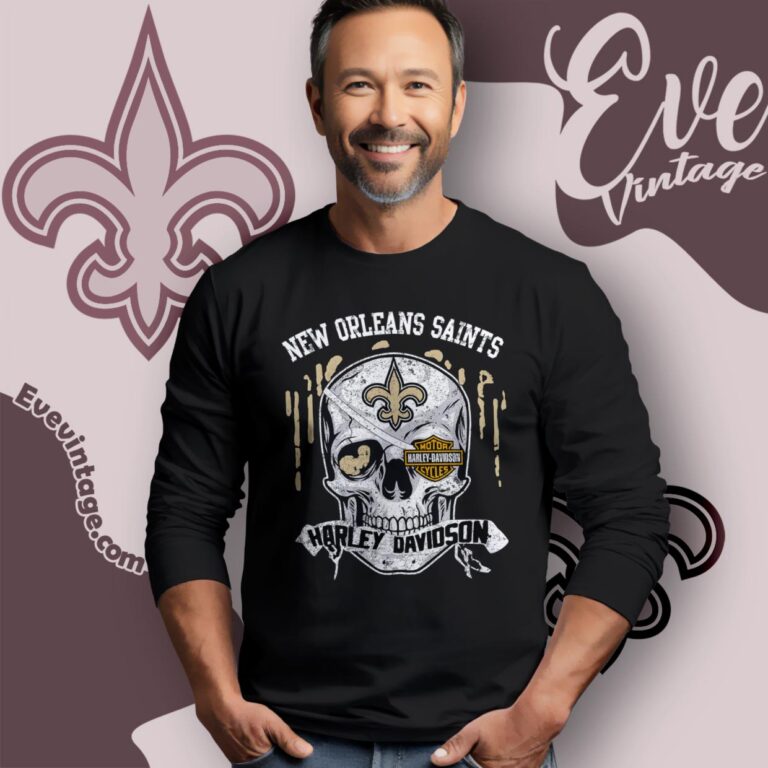 New Orleans Saints Harley Davidson Skull Shirt Long Sleeve Tee New Orleans Saints Harley Davidson Skull Shirt Long Sleeve Tee