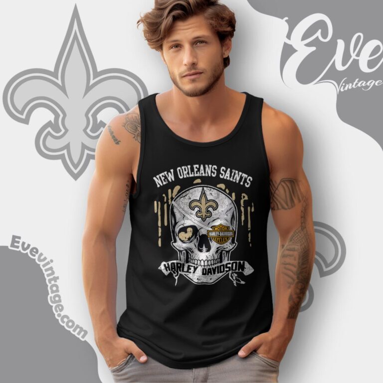 New Orleans Saints Harley Davidson Skull Shirt Tank Top Racerback New Orleans Saints Harley Davidson Skull Shirt Tank Top Racerback