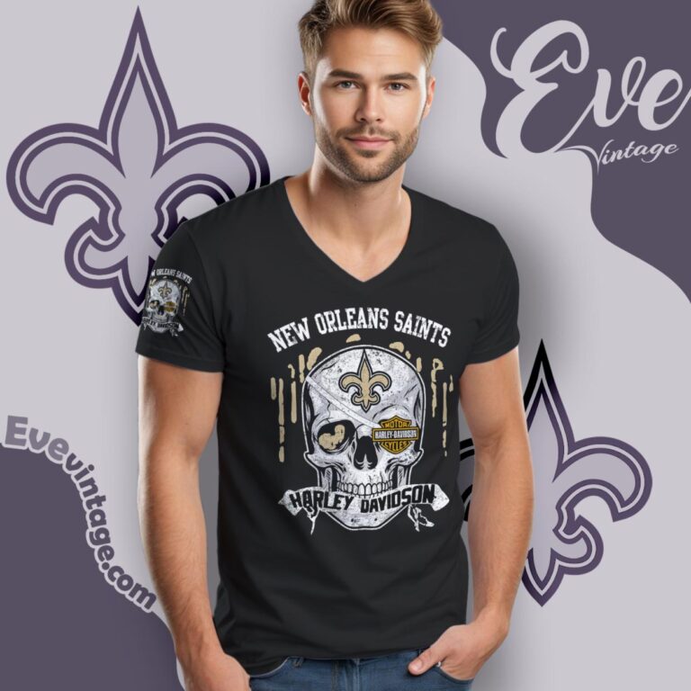 New Orleans Saints Harley Davidson Skull Shirt V Neck TShirt New Orleans Saints Harley Davidson Skull Shirt V Neck TShirt