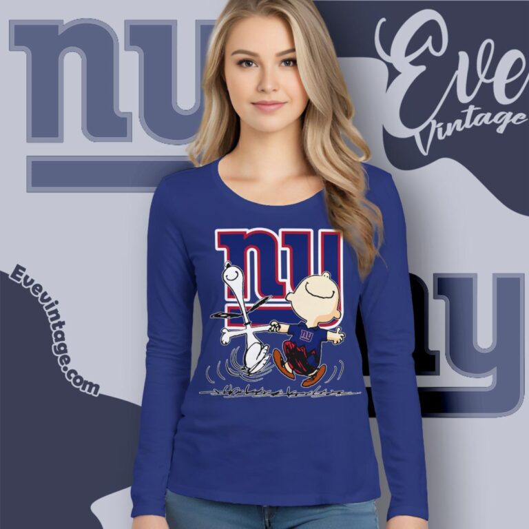New York Giants Charlie Brown Snoopy Happy Dancing Shirt Long Sleeve Tee New York Giants Charlie Brown Snoopy Happy Dancing Shirt Long Sleeve Tee