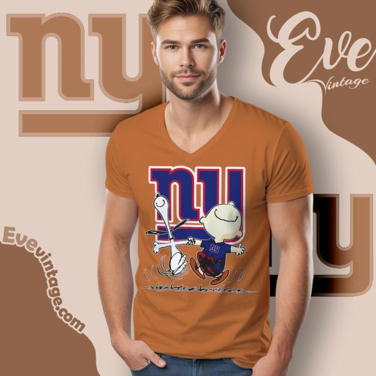 New York Giants Charlie Brown Snoopy Happy Dancing Shirt V Neck TShirt New York Giants Charlie Brown Snoopy Happy Dancing Shirt V Neck TShirt