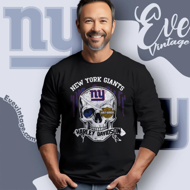 New York Giants Harley Davidson Skull Shirt Long Sleeve Tee New York Giants Harley Davidson Skull Shirt Long Sleeve Tee